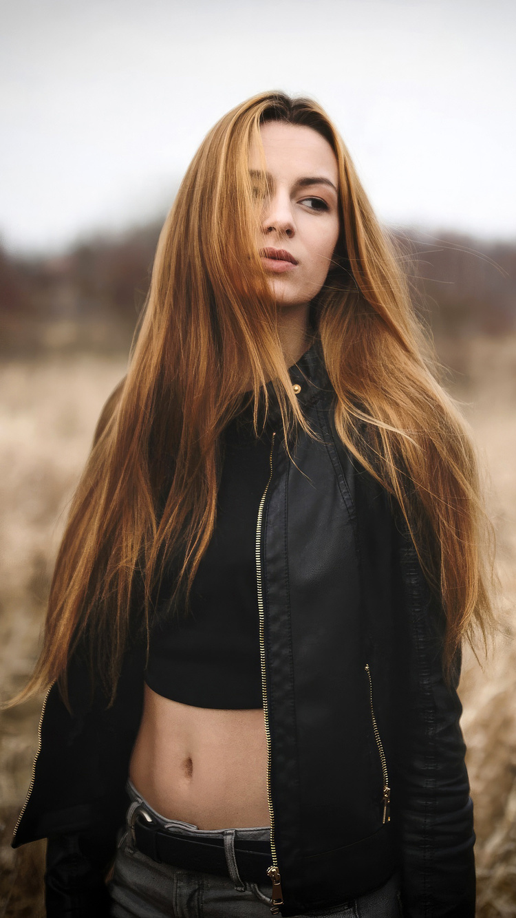 X Black Leather Jacket Redhead Long Hairs On Face Iphone