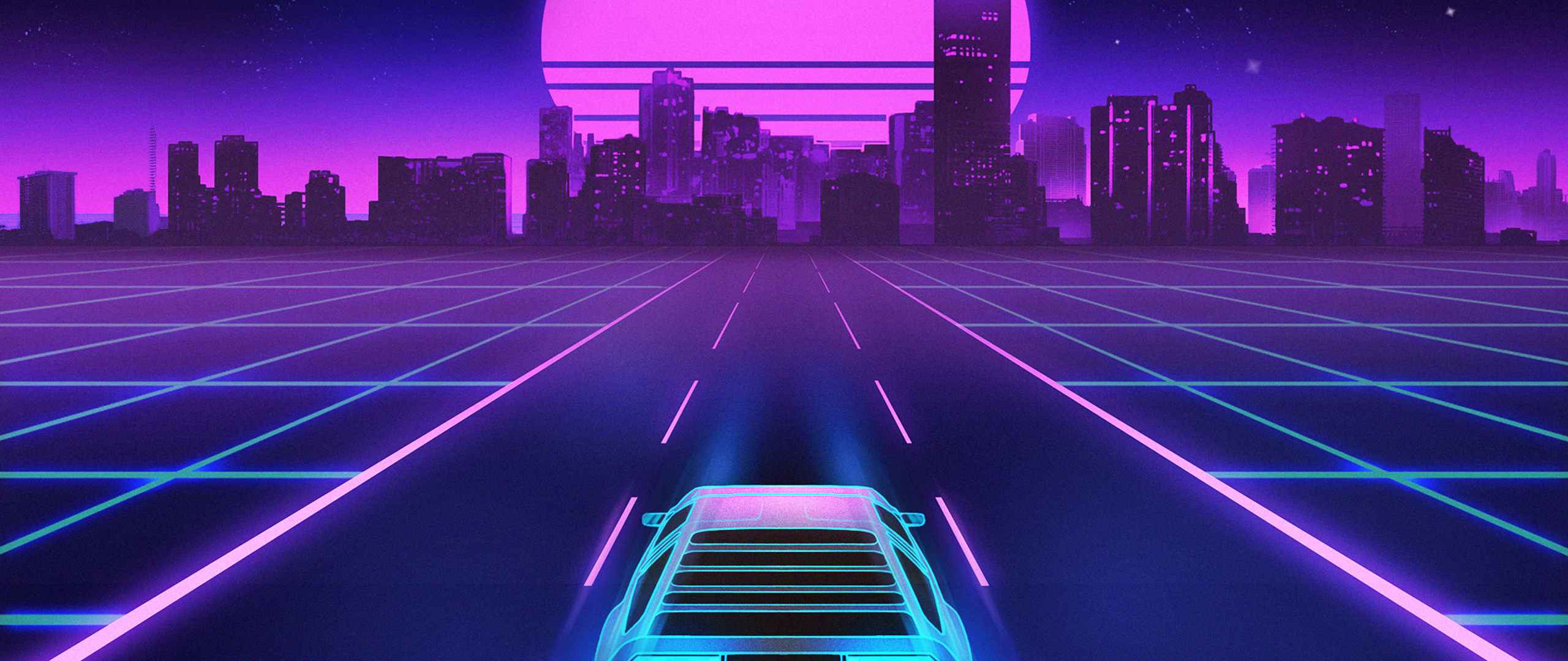 2560x1080 1980s Delorean Vaporwave Heart Shape Sunset Wallpaper ...