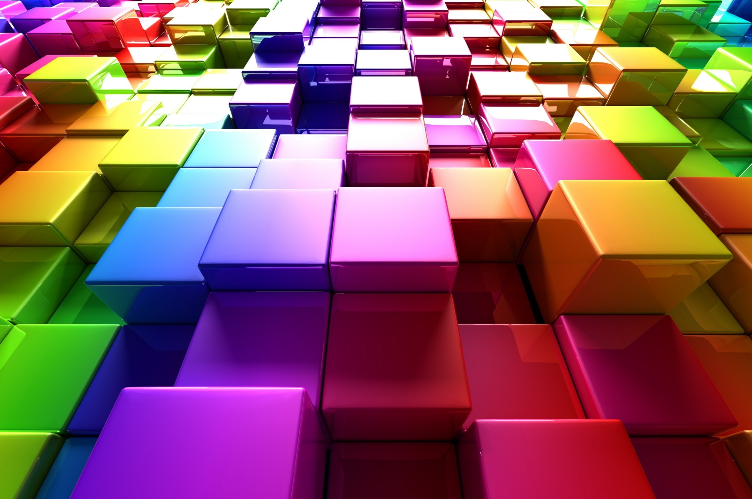 D cubes. Разноцветные кубики. Яркие цвета. Обои на рабочий стол цветные. Разноцветный фон.