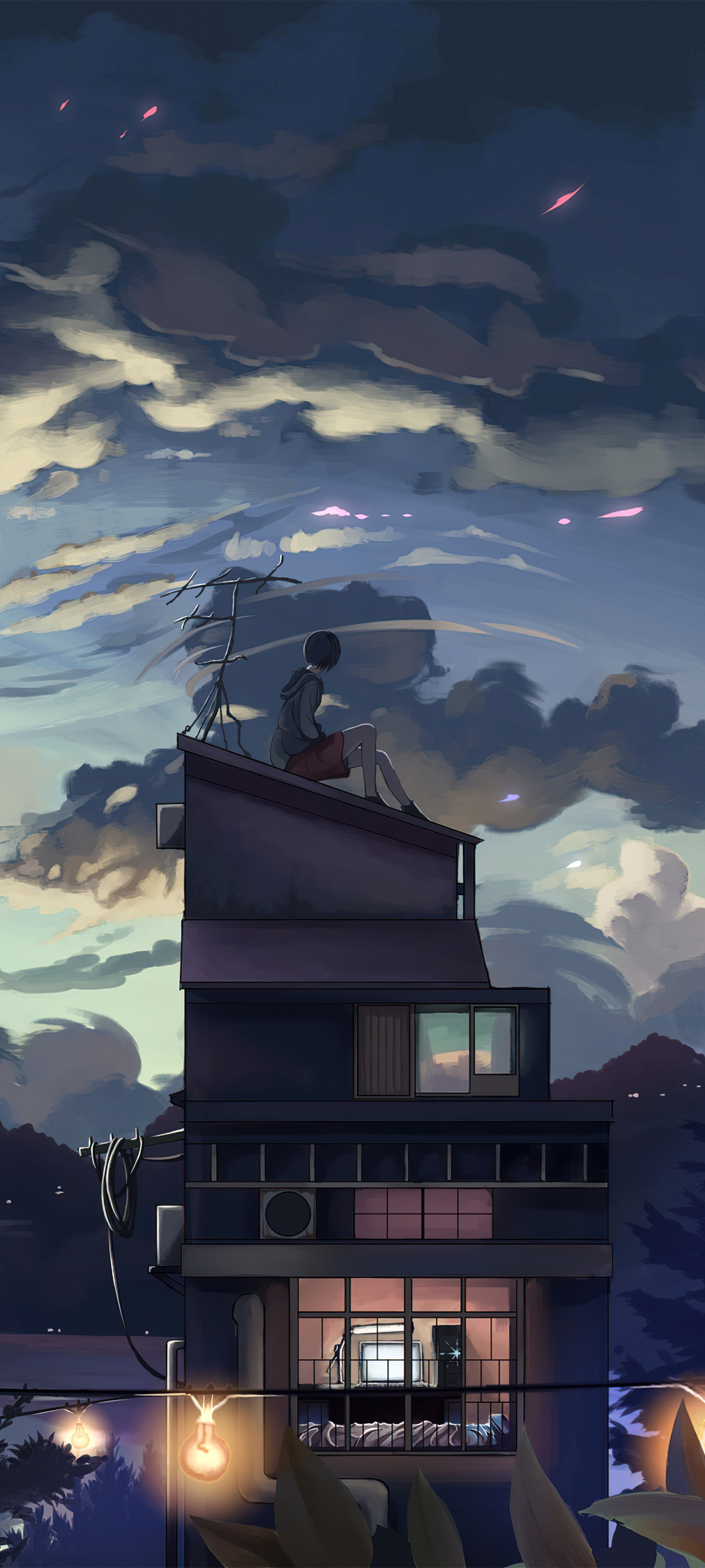 1080x2400 A Cloudy Evening Anime Girl Sitting Rooftop 4k Google Pixel 7 ...