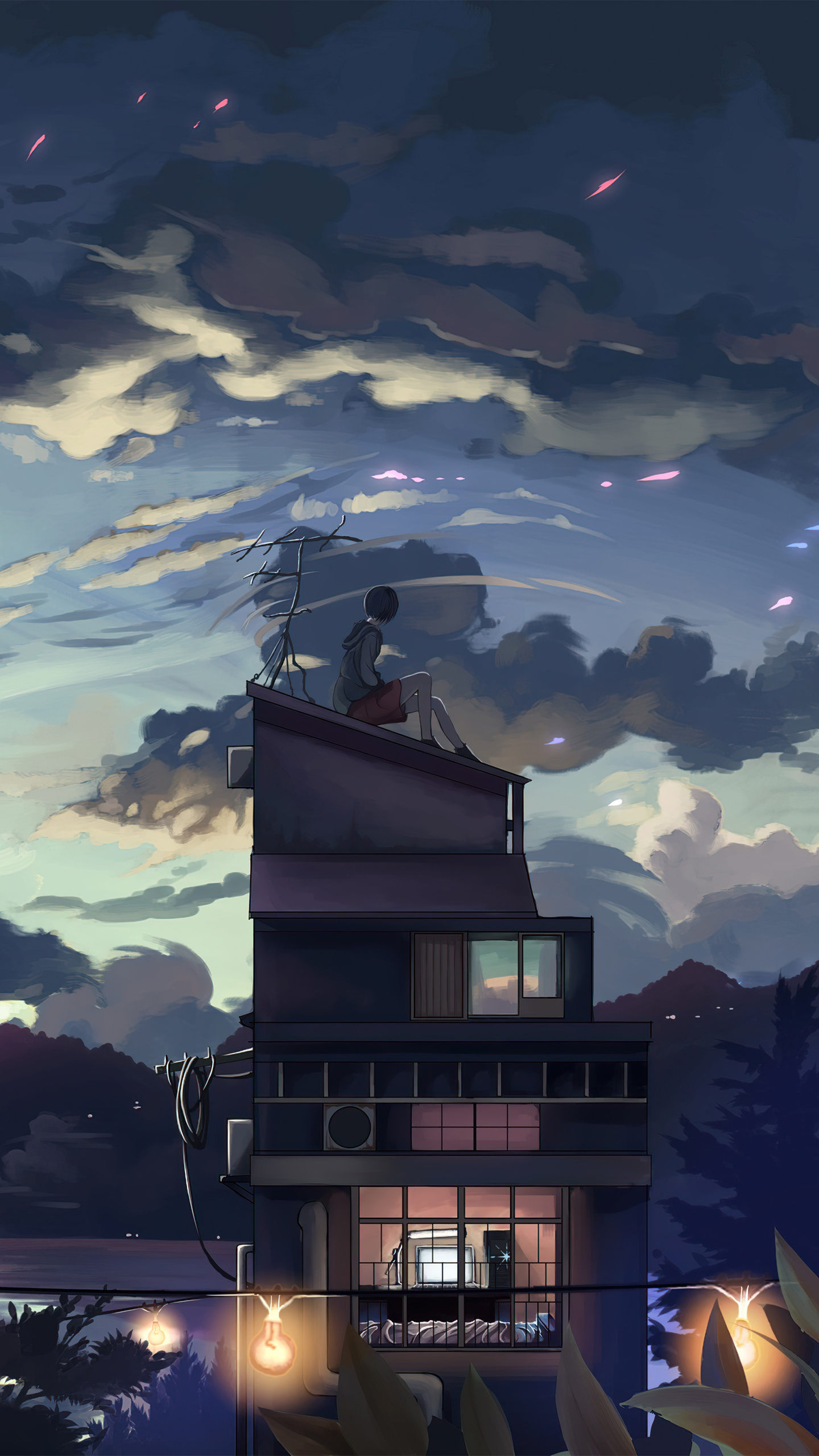 1440x2560 A Cloudy Evening Anime Girl Sitting Rooftop 4k Samsung Galaxy  S6,S7 ,Google Pixel XL ,Nexus 6,6P ,LG G5 HD 4k Wallpapers, Images,  Backgrounds, Photos and Pictures
