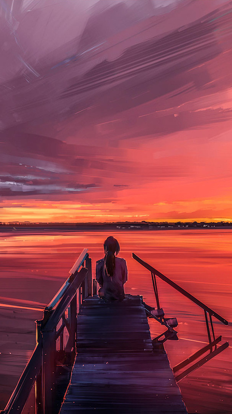 480x854 Alone Girl Sitting On Pier Side Android One HD 4k Wallpapers, Images,  Backgrounds, Photos and Pictures