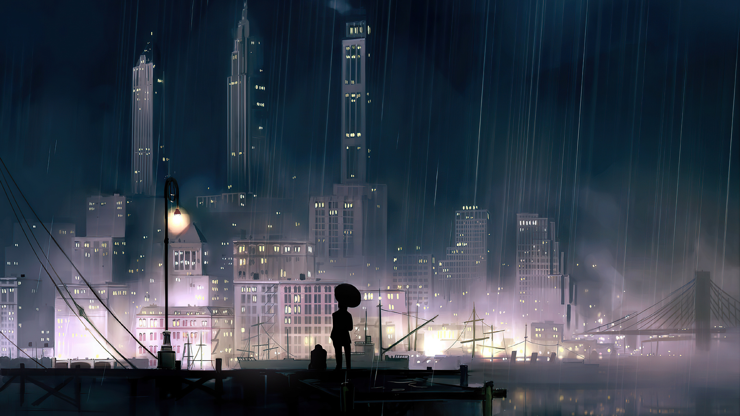 2560x1440 Anime Background City Night 4k 1440P Resolution HD 4k