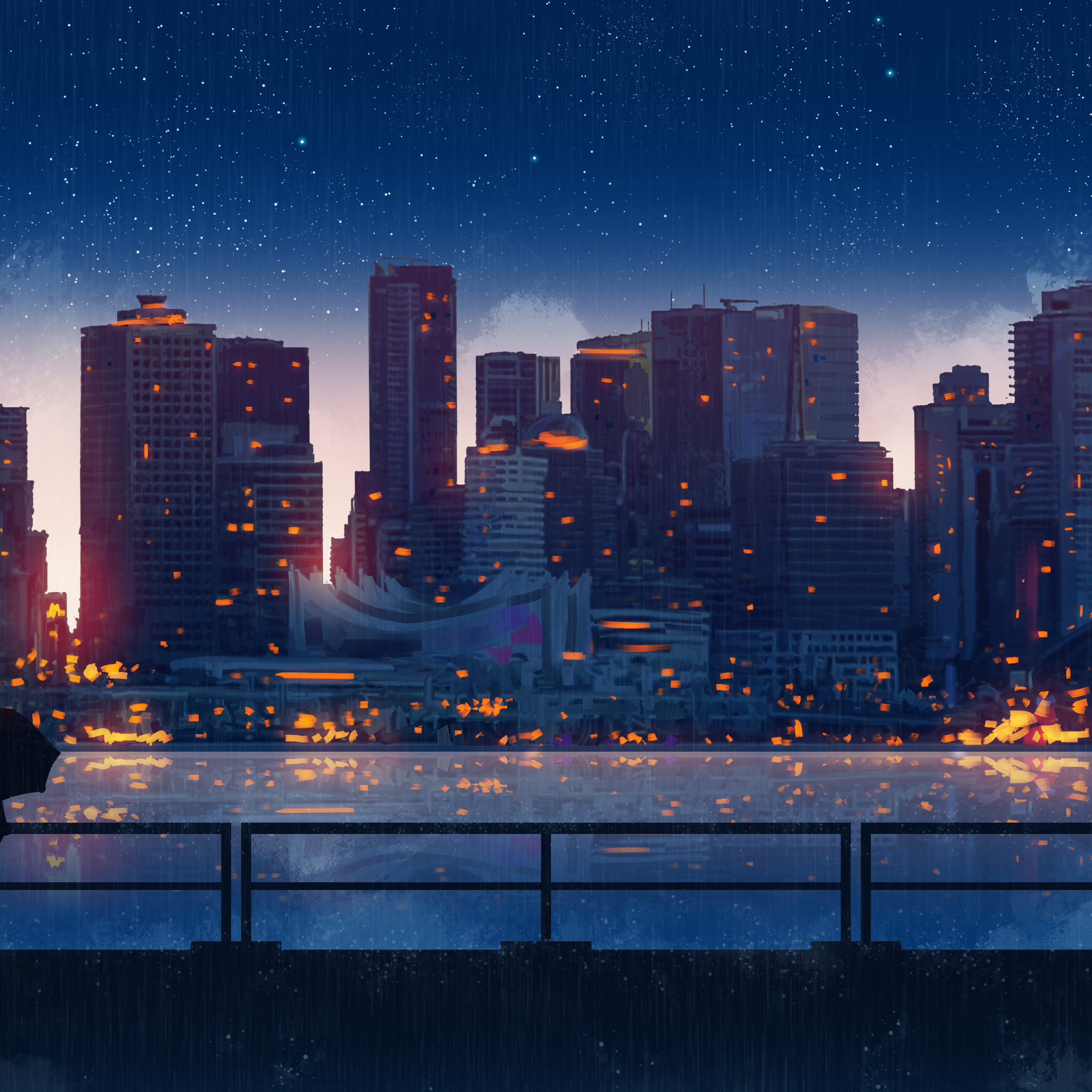 2048x2048 Anime City Lights Night Rain Umbrella Sky 5k Ipad Air HD 4k  Wallpapers, Images, Backgrounds, Photos and Pictures