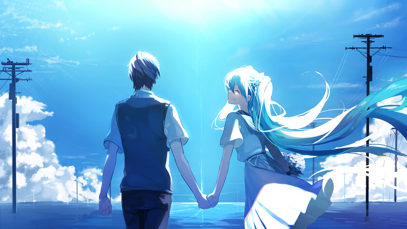 1366x768 Anime Couple Holding Hands Hatsune Miku 1366x768 Resolution HD 4k  Wallpapers, Images, Backgrounds, Photos and Pictures