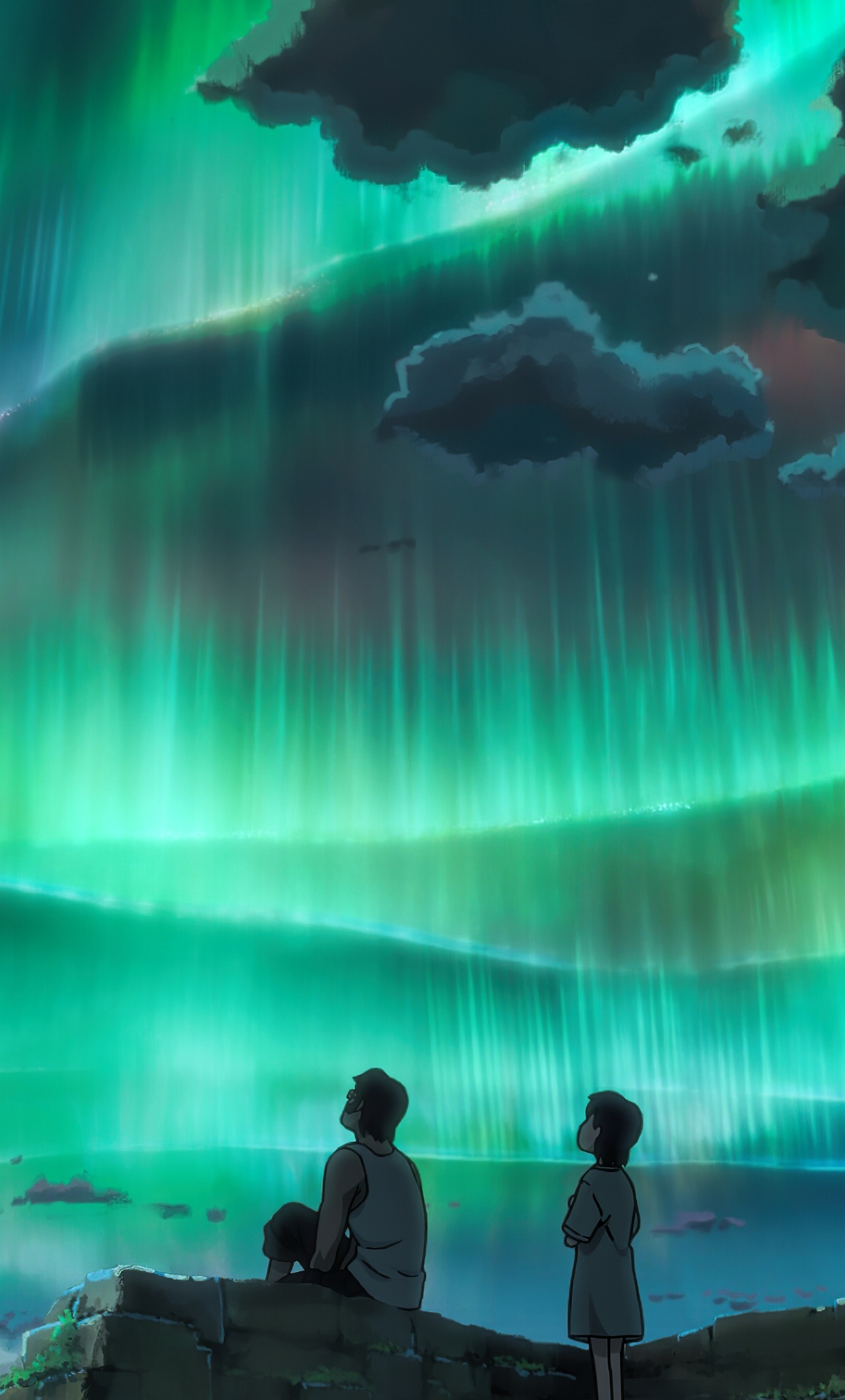 1280x2120 Anime Couple Looking At Aurora Sky 8k iPhone 6+ ,HD 4k Wallpapers ,Images,Backgrounds,Photos and Pictures