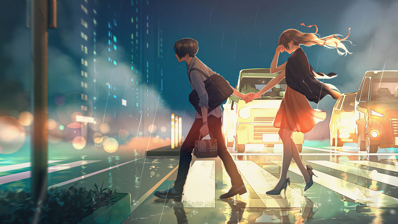1360x768 Anime Couple Passing Road Laptop HD HD 4k Wallpapers, Images,  Backgrounds, Photos and Pictures