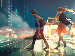 320x240 Anime Couple Passing Road Apple Iphone,iPod Touch,Galaxy Ace HD 4k  Wallpapers, Images, Backgrounds, Photos and Pictures