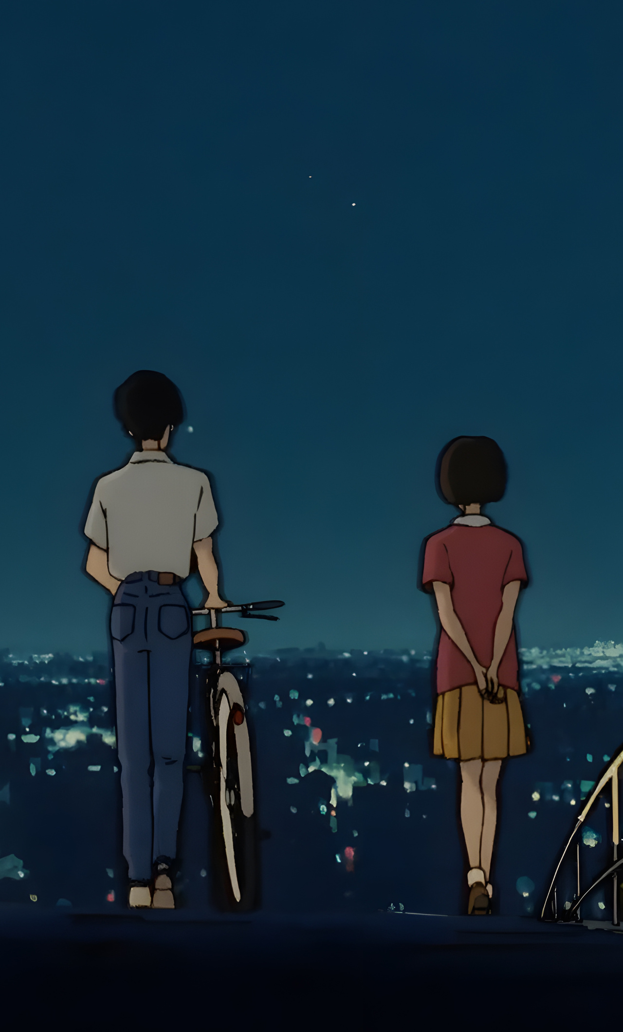 Anime Couple Biking Night Sky Scenery 4K Wallpaper iPhone HD Phone #3990f