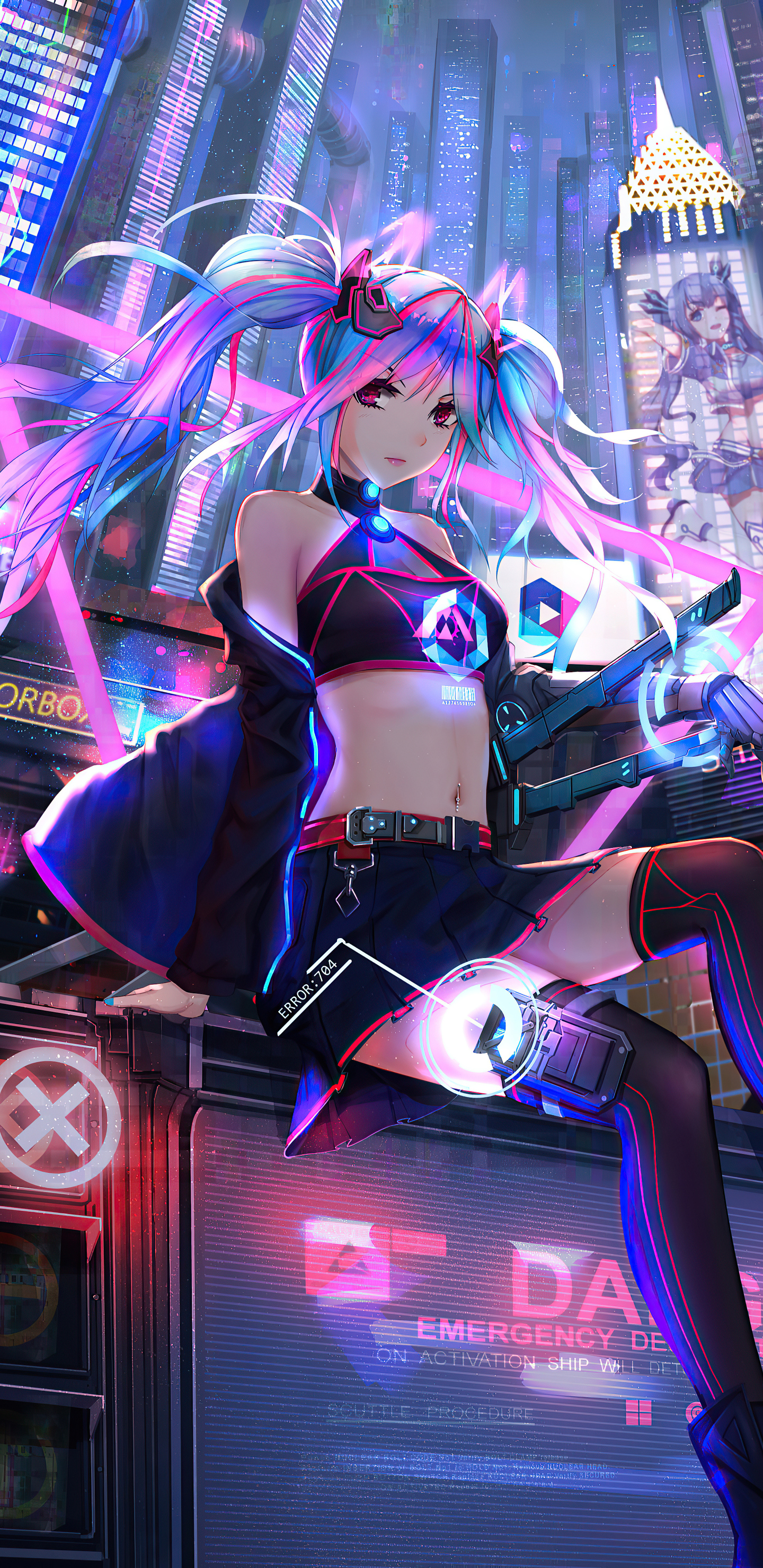 1440x2960 Anime Cyber Girl Neon City Samsung Galaxy Note 9 ...