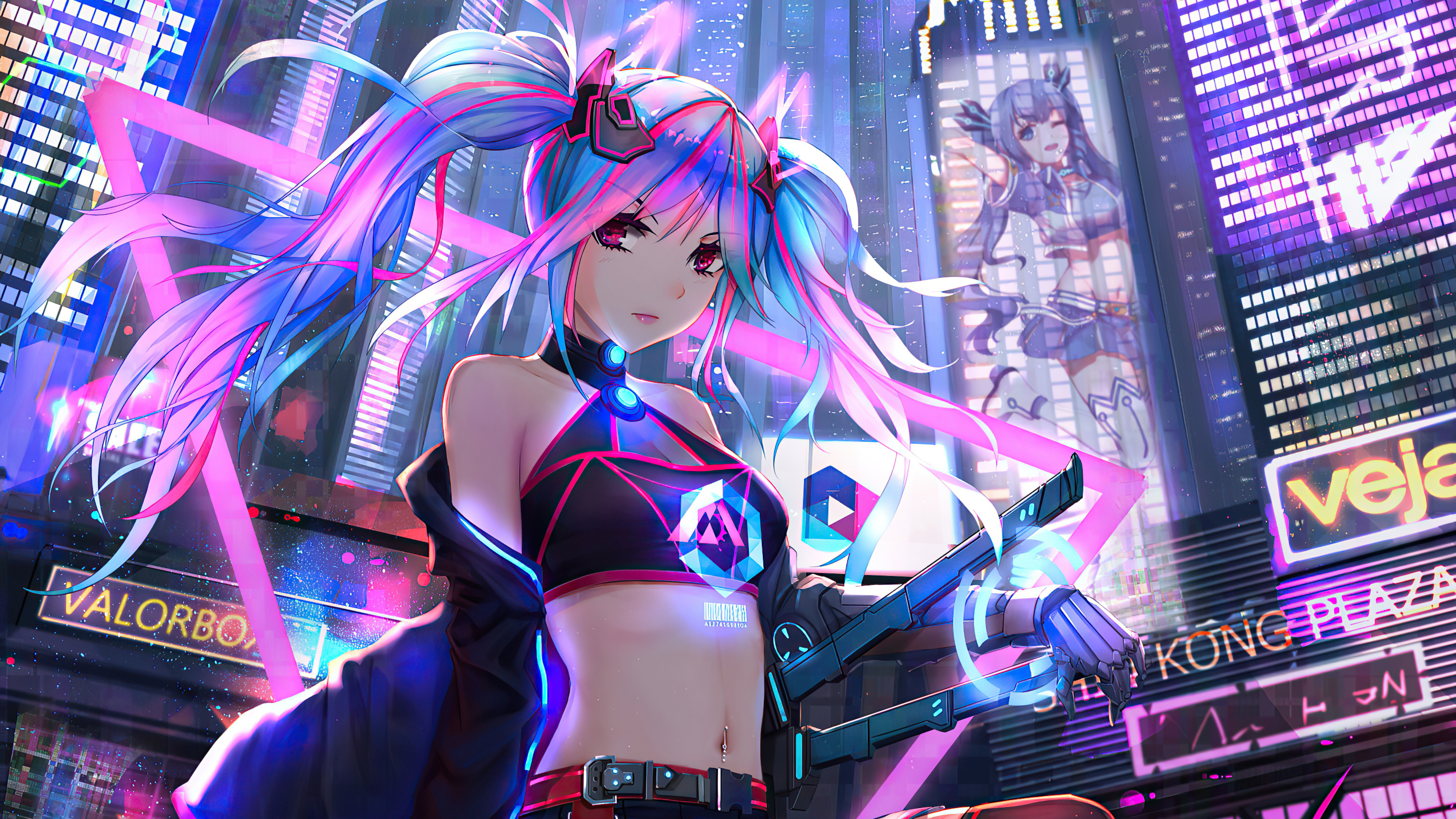 3840x2160 Anime Cyber Girl Neon City 4k HD 4k Wallpapers ...