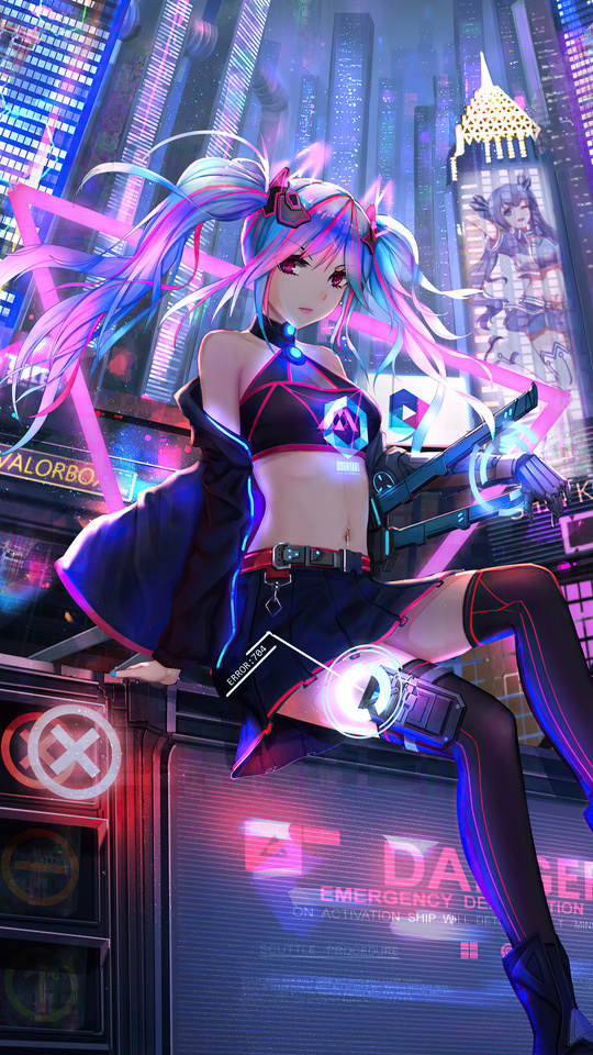 540x960 Anime Cyber Girl Neon City 540x960 Resolution Hd 4k Wallpapers Images Backgrounds