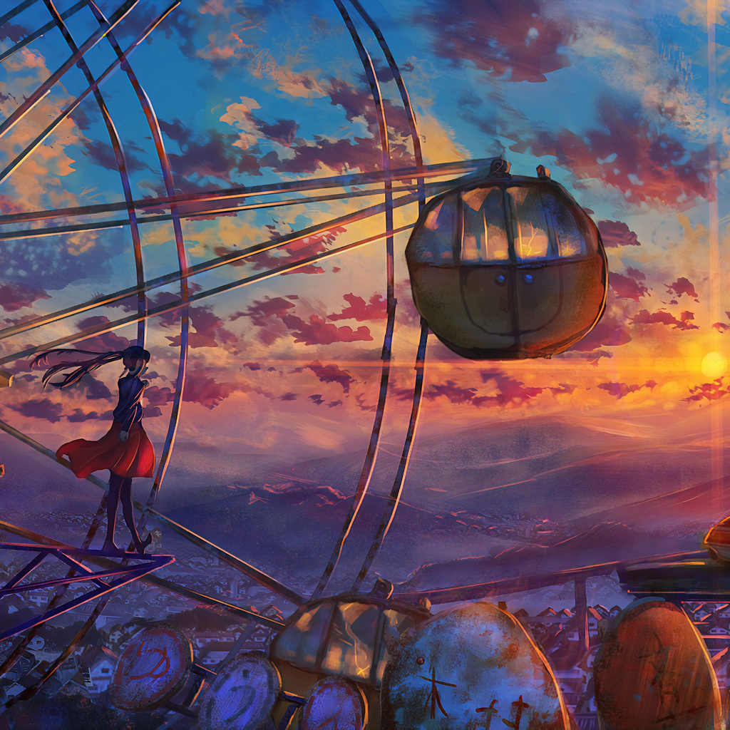 1024x1024 Anime Ferris Wheel Painting 1024x1024 Resolution HD 4k ...