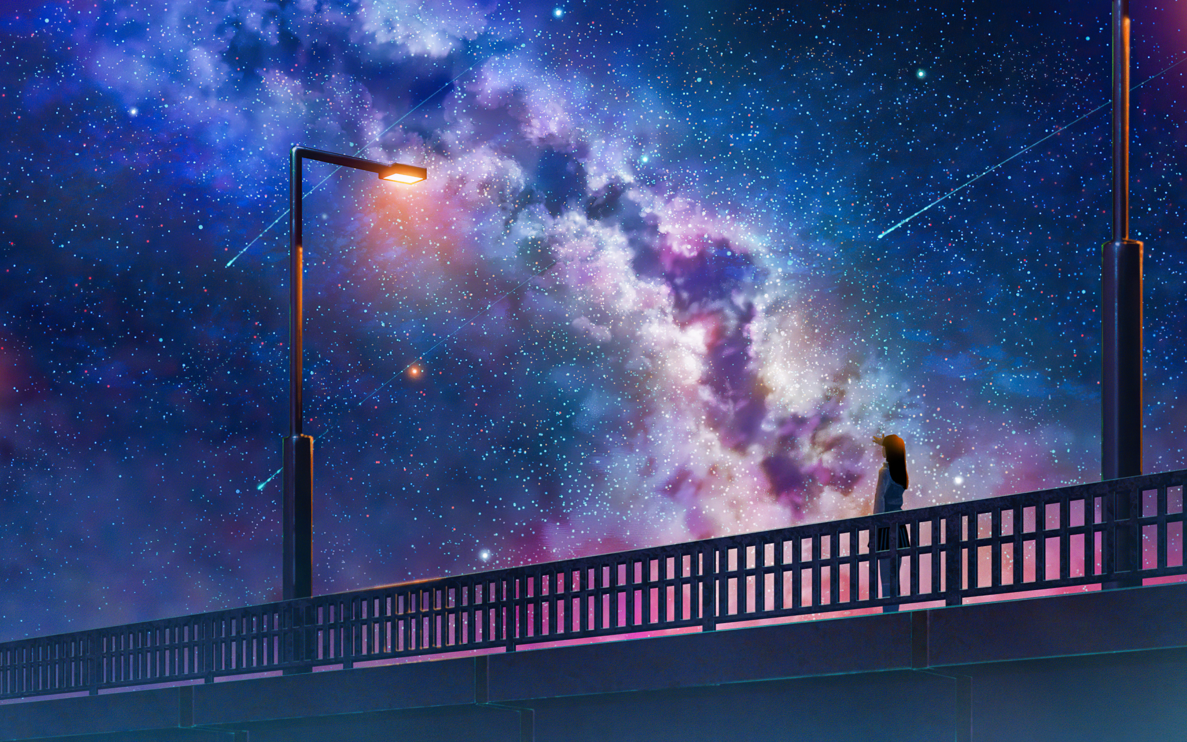 Live wallpaper Anime girl looks from the bridge and admires the landscape  4K DOWNLOAD FREE 31208