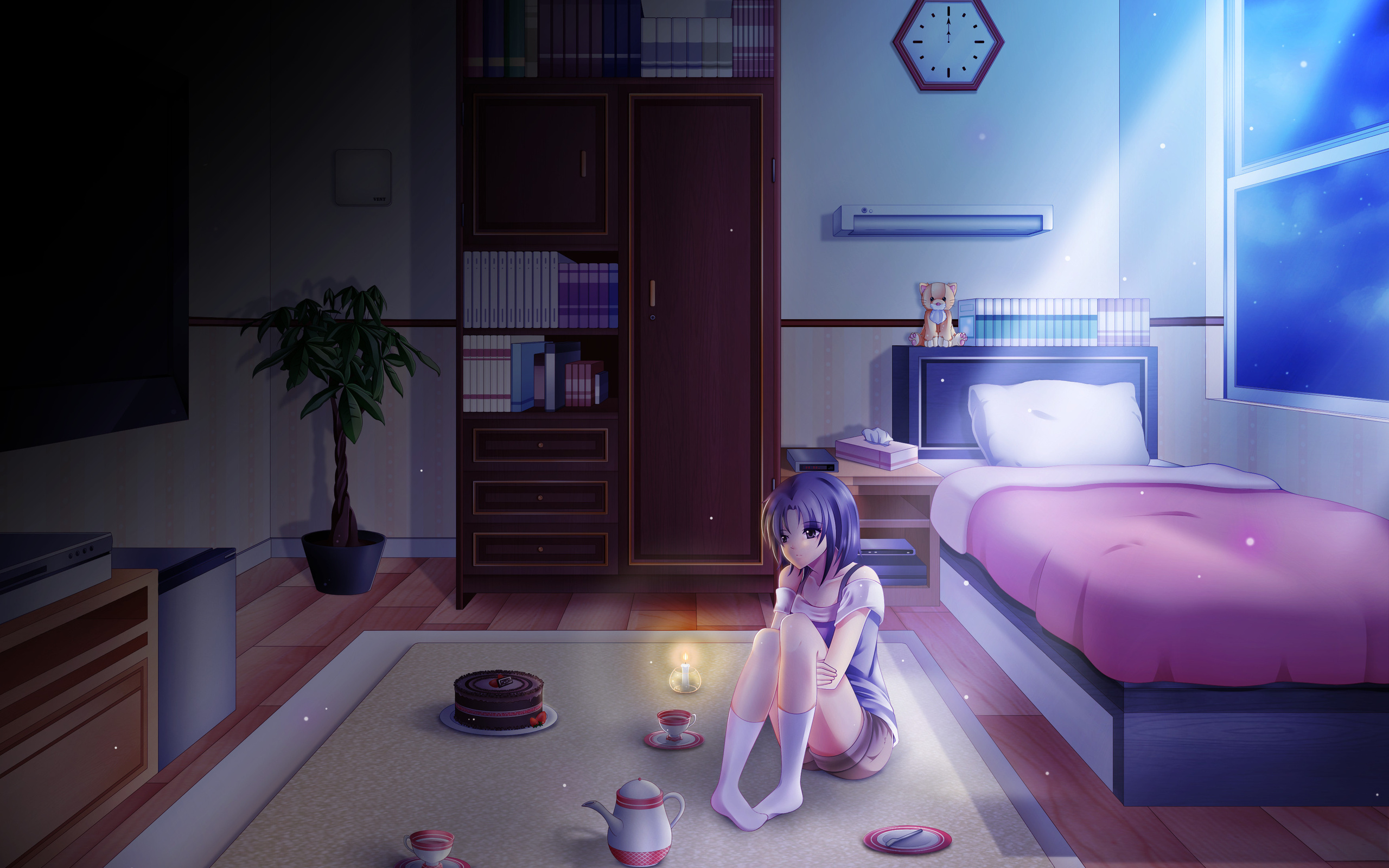 Anime Girl Alone In Room On Her Birthday In 2560x1600 Resolution. anime-gir...