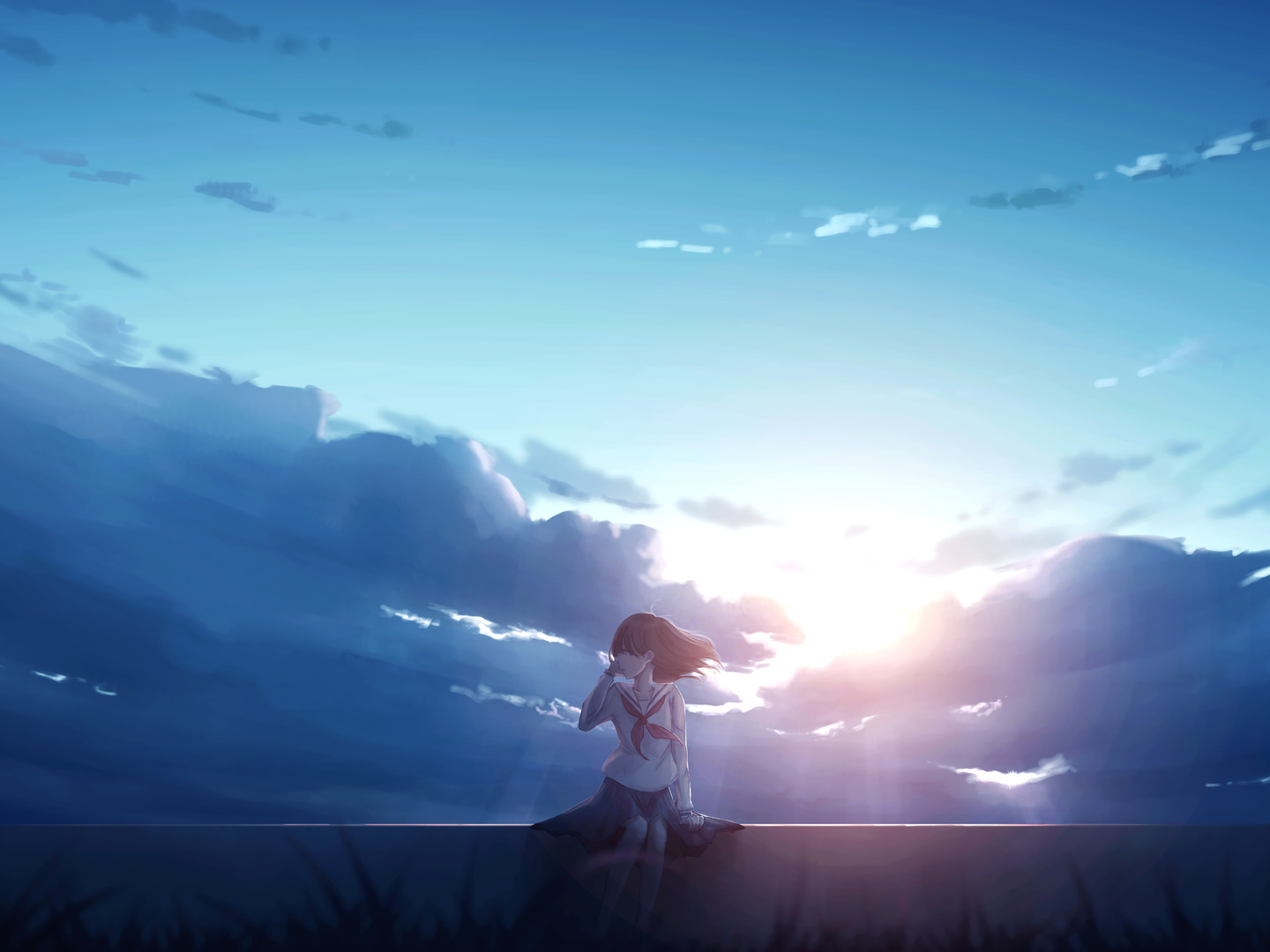 1440x1080 Anime Girl Alone Sitting 1440x1080 Resolution HD 4k ...