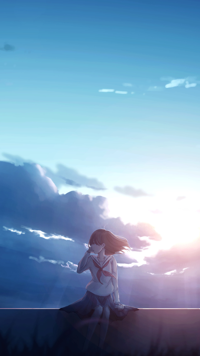 640x1136 Anime Girl Alone Sitting iPhone 5,5c,5S,SE ,Ipod Touch ,HD 4k ...