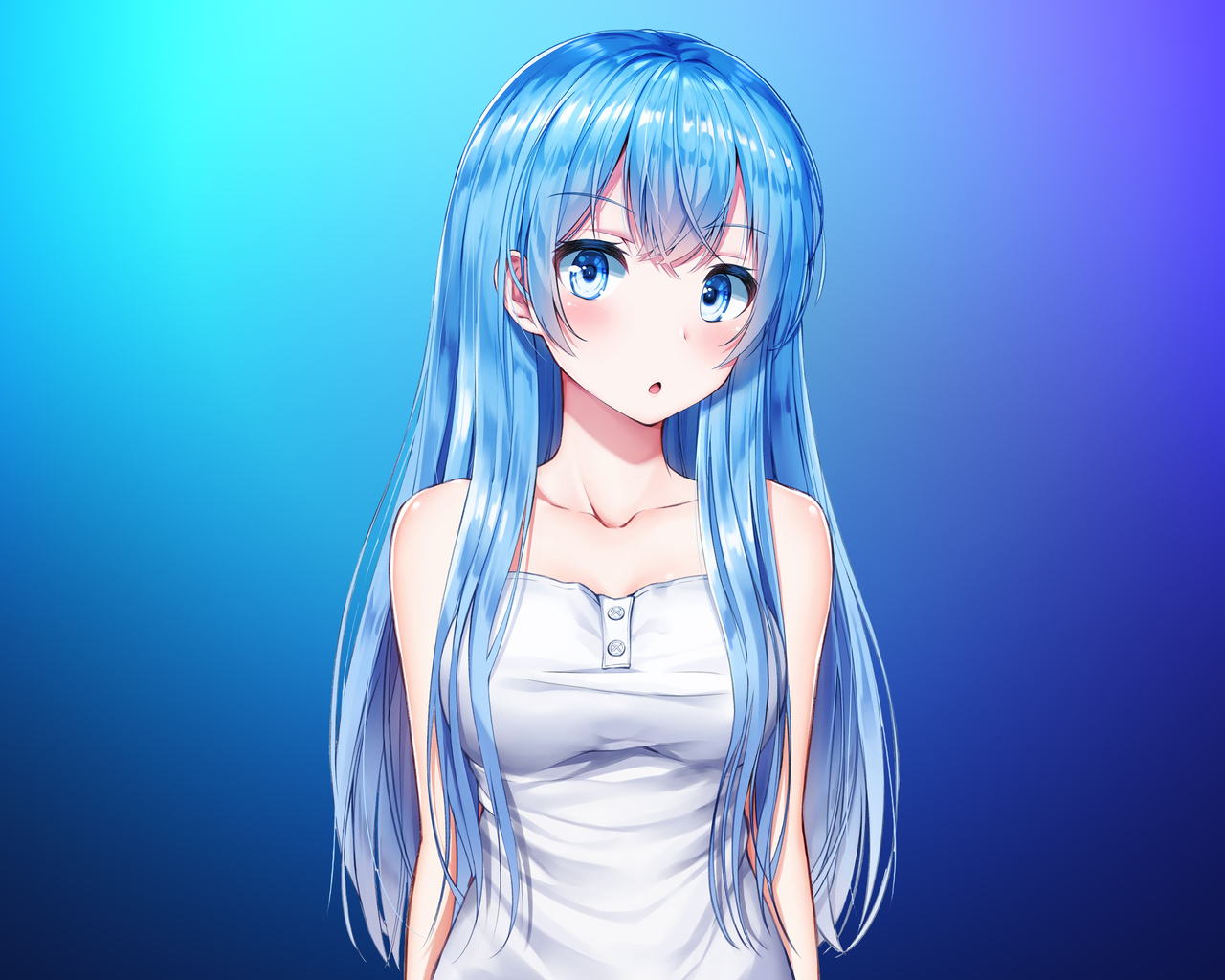 anime girl blue hair swimming