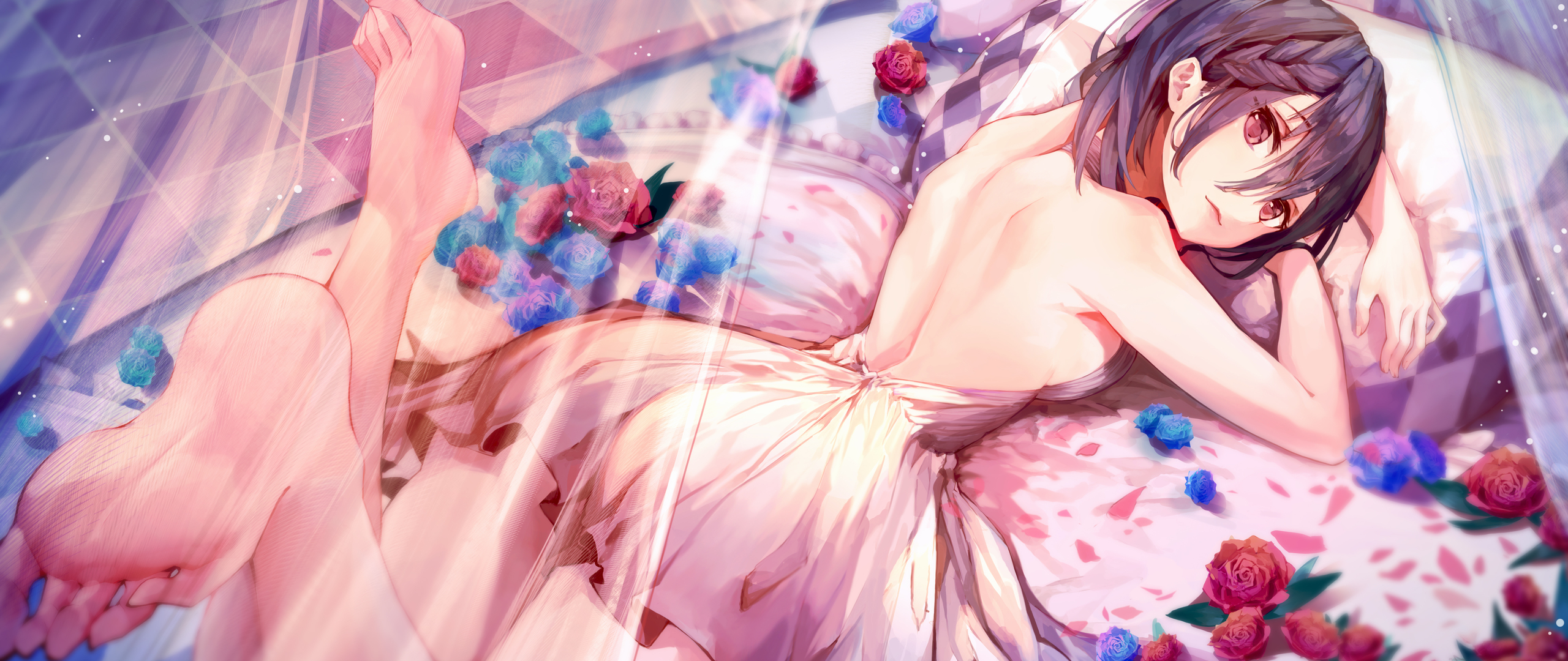 Anime Girl Bed Lying Down In 2560x1080 Resolution. 