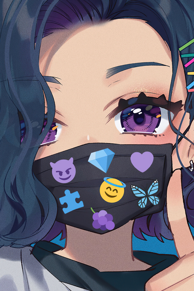 640x960 Anime Girl Big Eyes Tattoo Mask 4k iPhone 4, iPhone 4S ,HD 4k