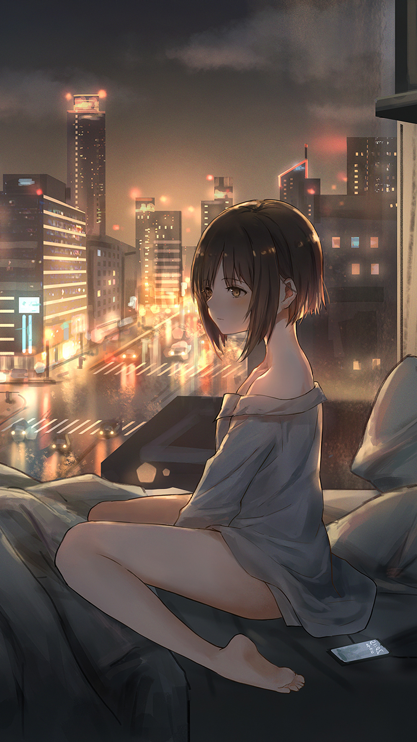 1440x2560 Anime Girl Sitting On The Top And Watching The City Site Samsung  Galaxy S6,S7 ,Google Pixel XL ,Nexus 6,6P ,LG G5 ,HD 4k  Wallpapers,Images,Backgrounds,Photos and Pictures