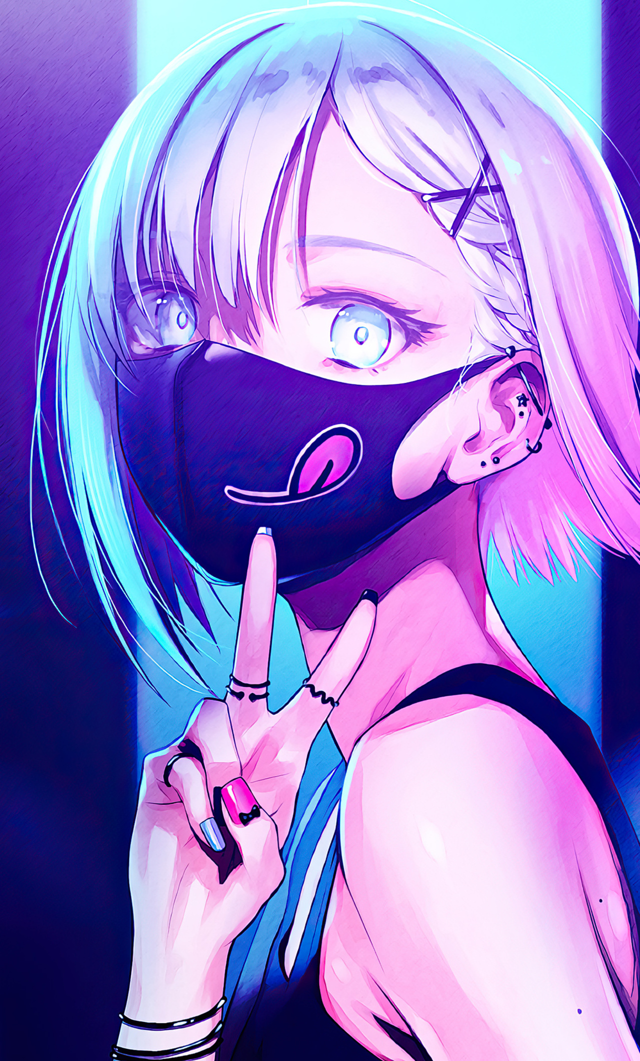 1280x2120 Anime Girl City Lights Neon Face Mask 4k iPhone 6 HD 4k Wallpapers Images  