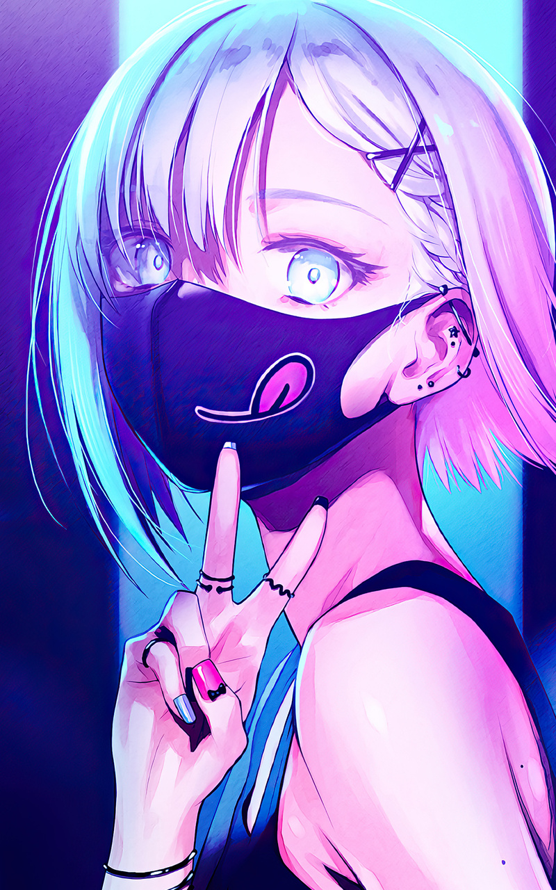 800x1280 Anime Girl City Lights Neon Face Mask 4k Nexus 7,Samsung