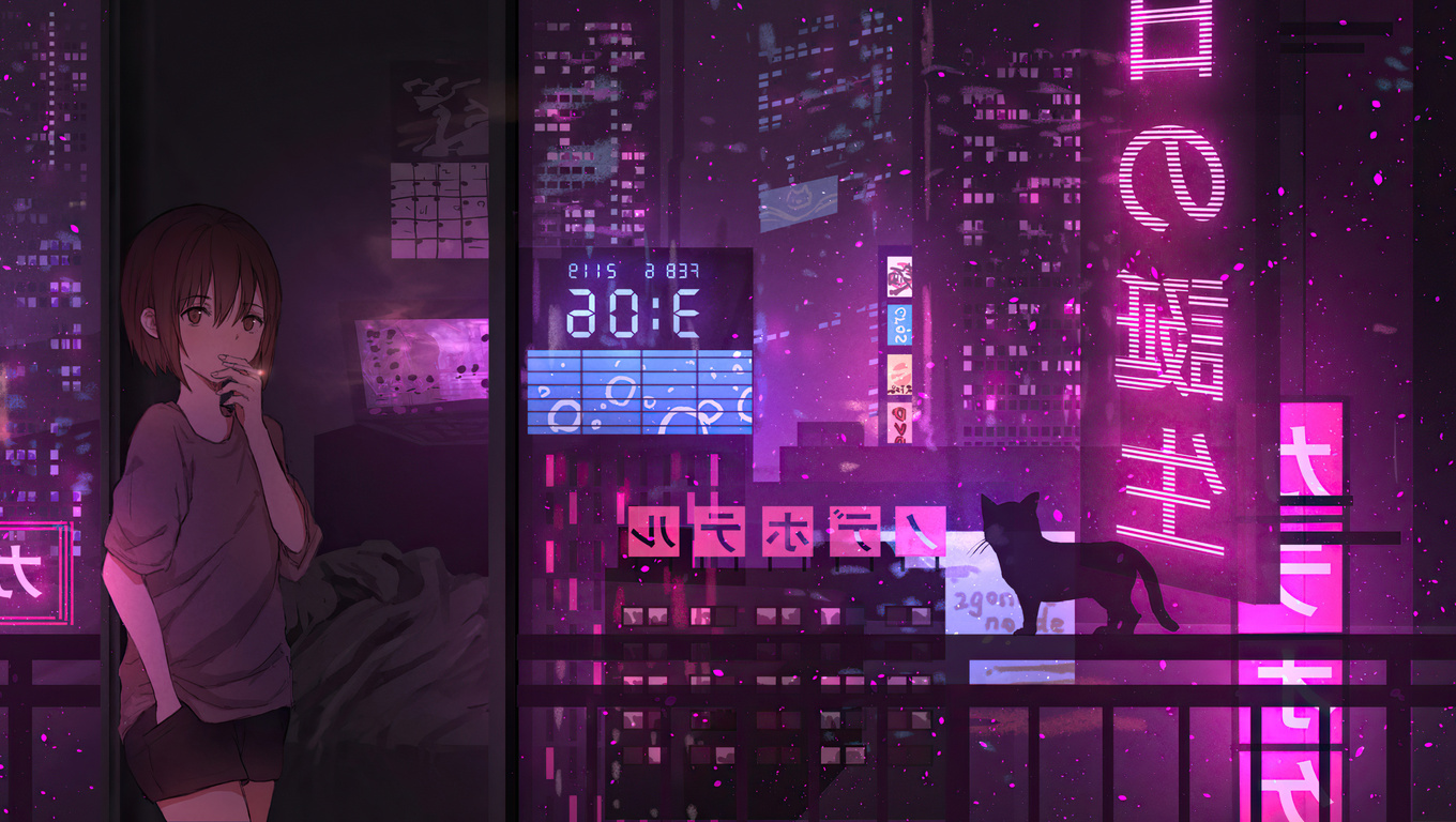 1360x768 Anime Girl City Night Neon Cyberpunk 4k Laptop HD HD 4k Wallpapers,  Images, Backgrounds, Photos and Pictures