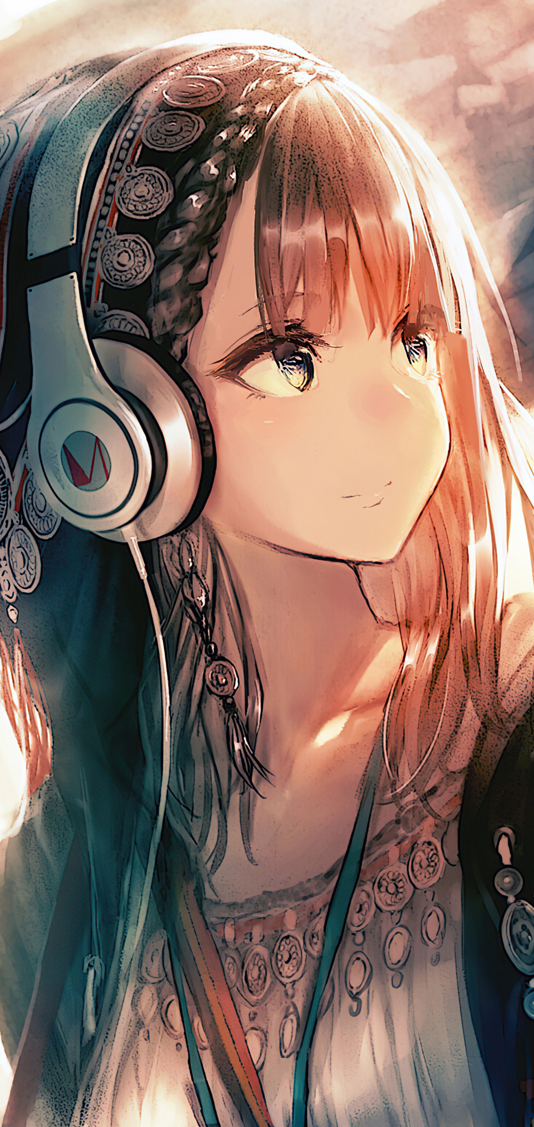 1080x2280 Anime Girl Headphones Looking Away 4k One Plus 6,Huawei p20