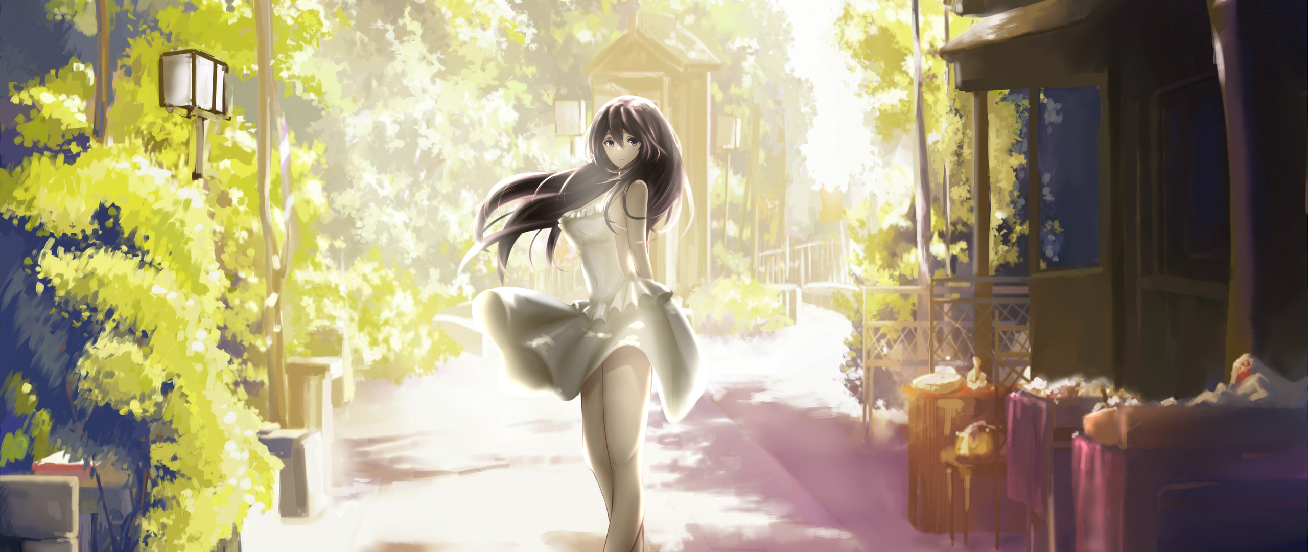 2560x1080 Anime Girl In Beautiful Dress Outdoors 4k 2560x1080