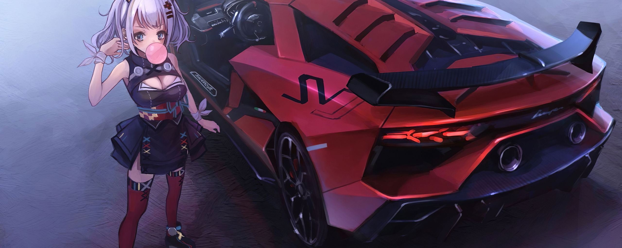 2560x1024 Anime Girl Lamborghini Aventador Sv 2560x1024 Resolution HD ...