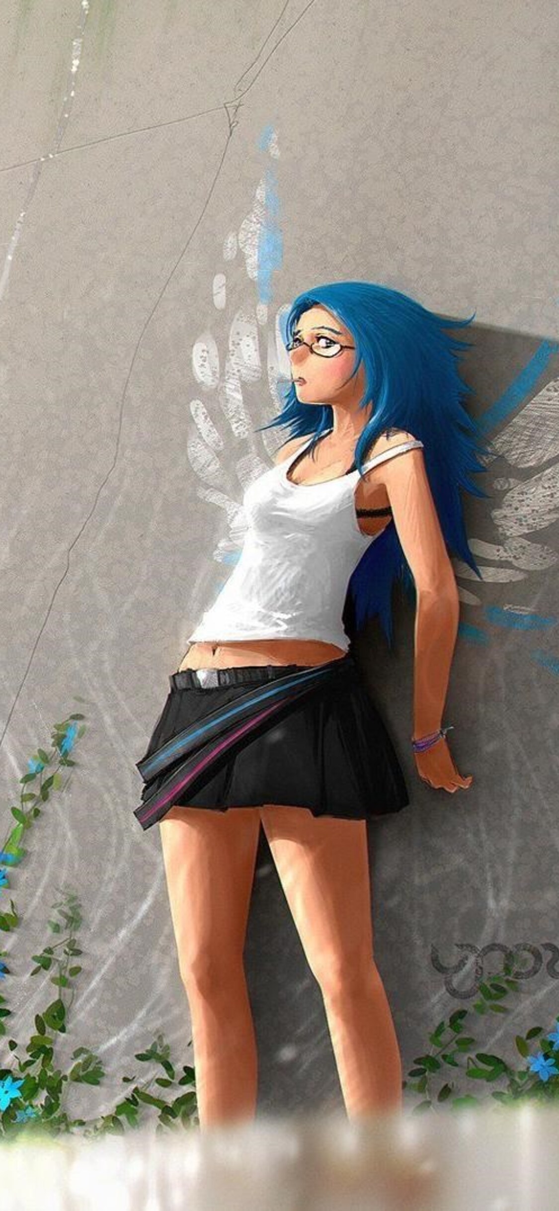 Lexica  Girl with blue hair white dress short skirt anime