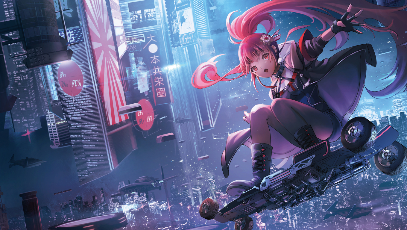 1360x768 Anime Girl On Skateboard Scifi Laptop HD HD 4k Wallpapers, Images,  Backgrounds, Photos and Pictures