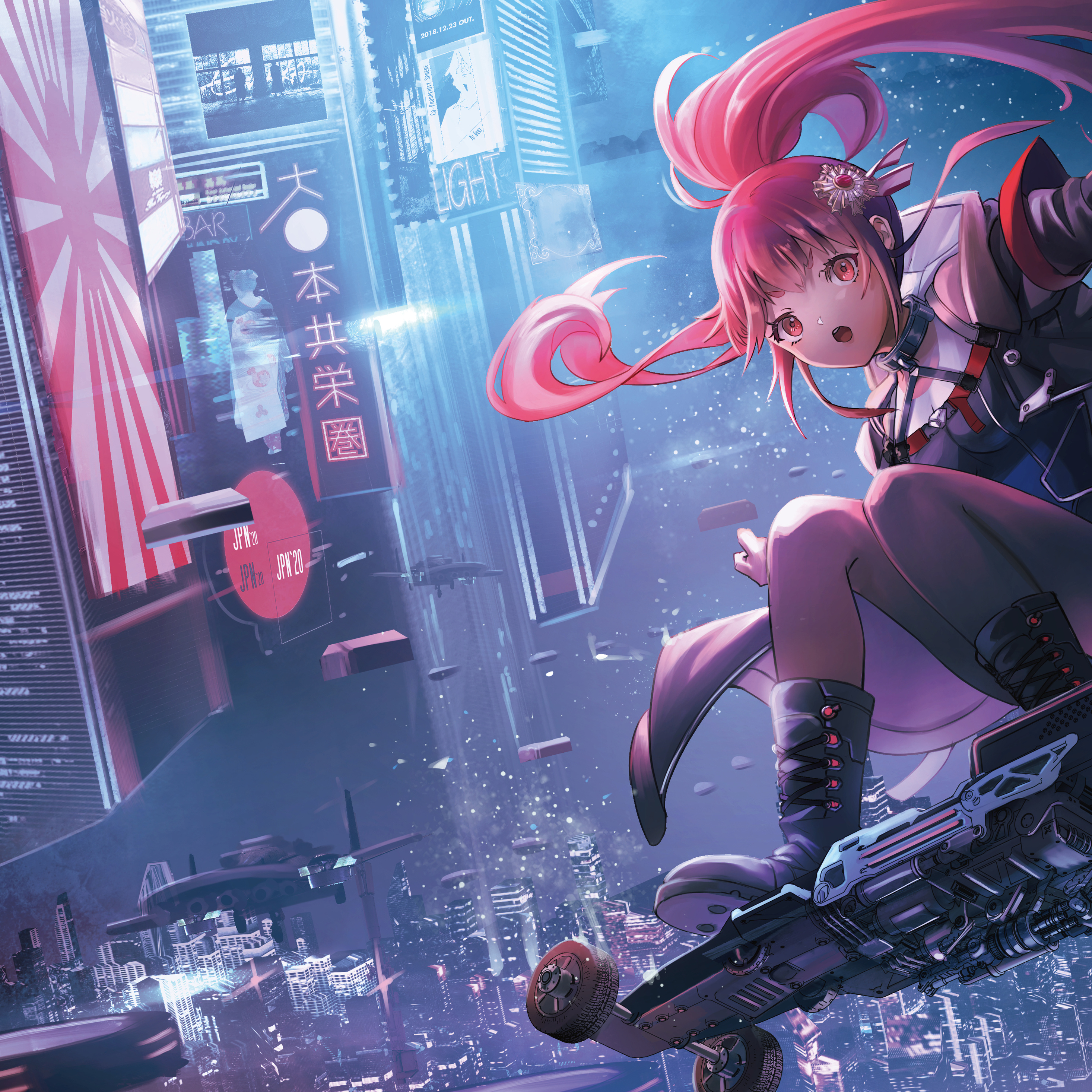 Skyline Anime Girl Skateboard, anime-girl, anime, artist, artwork,  digital-art, HD wallpaper