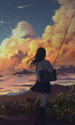 240x400 Anime Girl Outside Power Lines Clouds 4k Acer E100,Huawei ...