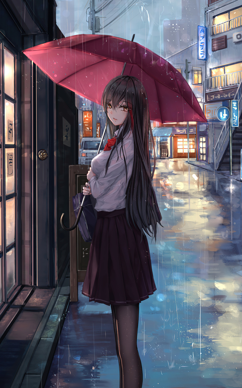 800x1280 Anime Girl Rain Umbrella Looking At Viewer Nexus 7 ...