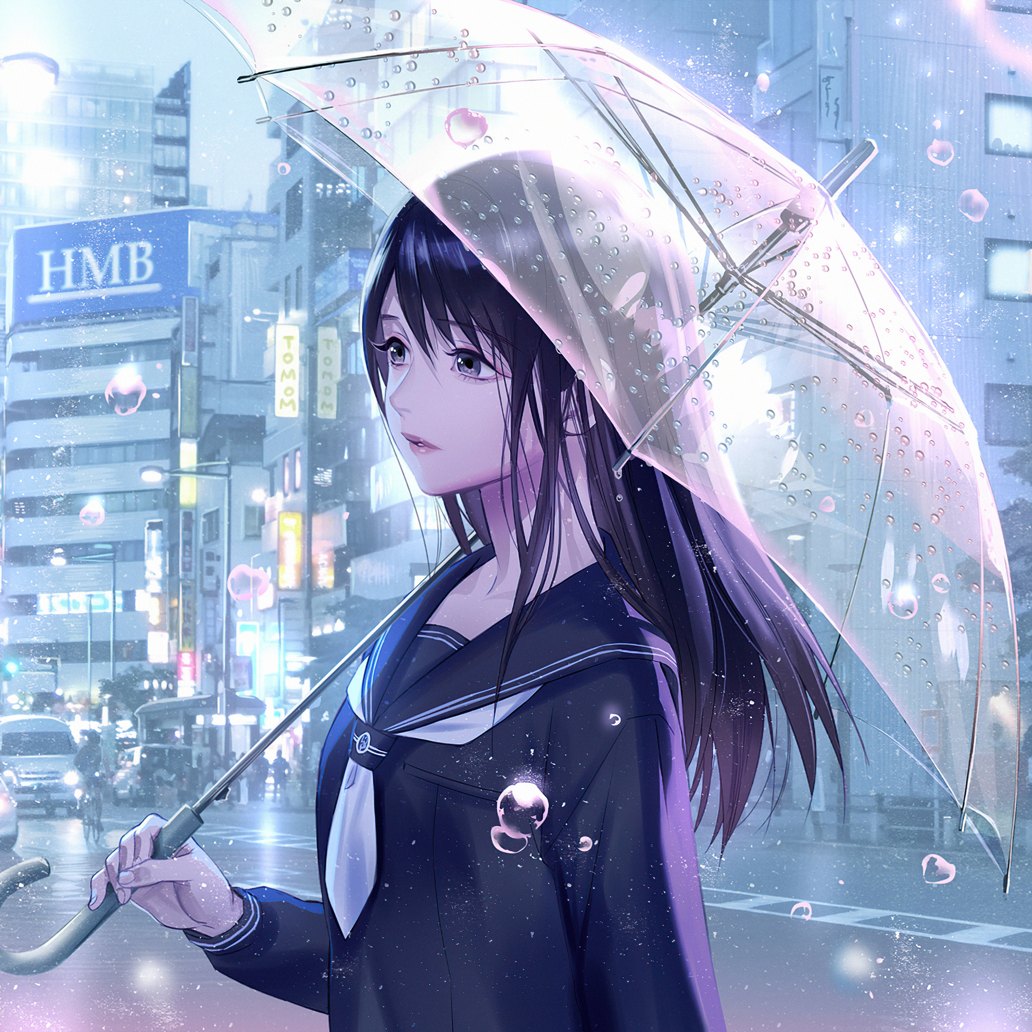 2048x2048 Anime Girl Rain Water Drops Umbrella Ipad Air HD 4k Wallpapers,  Images, Backgrounds, Photos and Pictures