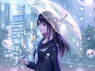 320x240 Anime Girl Rain Water Drops Umbrella Apple Iphone,iPod Touch ...