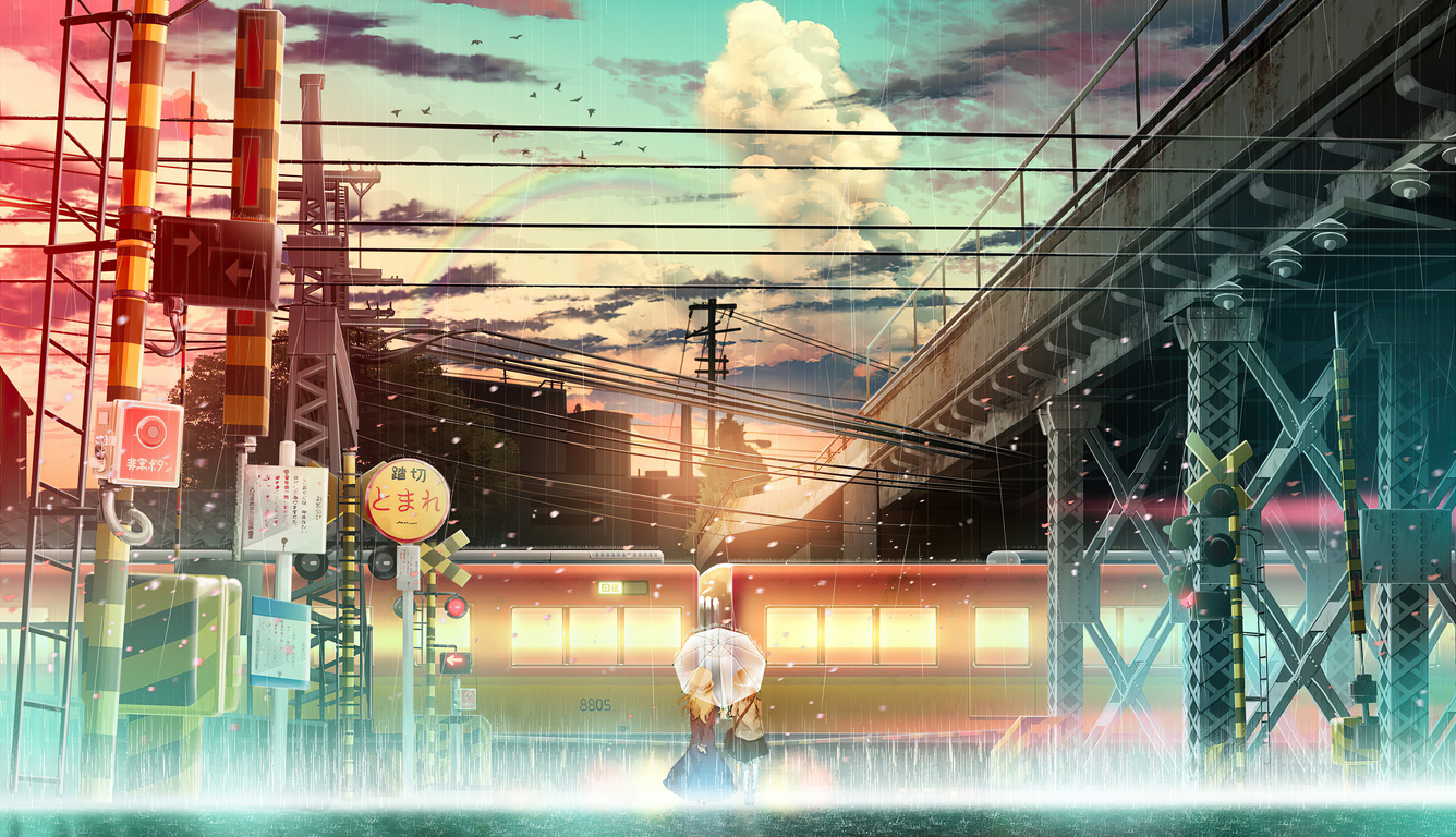 1336x768 Anime Girl Raining Train Lines Laptop HD ,HD 4k Wallpapers ...