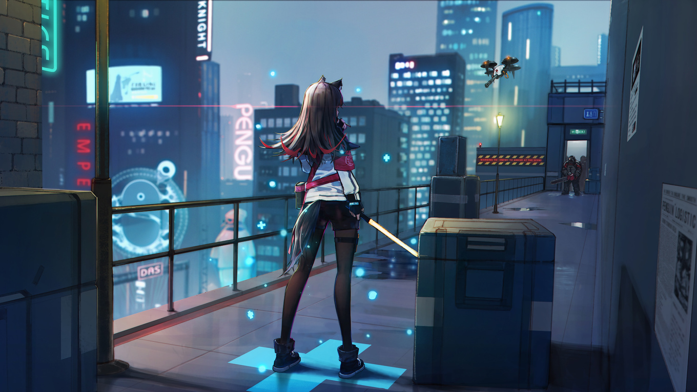 1360x765 Anime Girl Scifi City Roof With Weapon 1360x765 Resolution HD ...