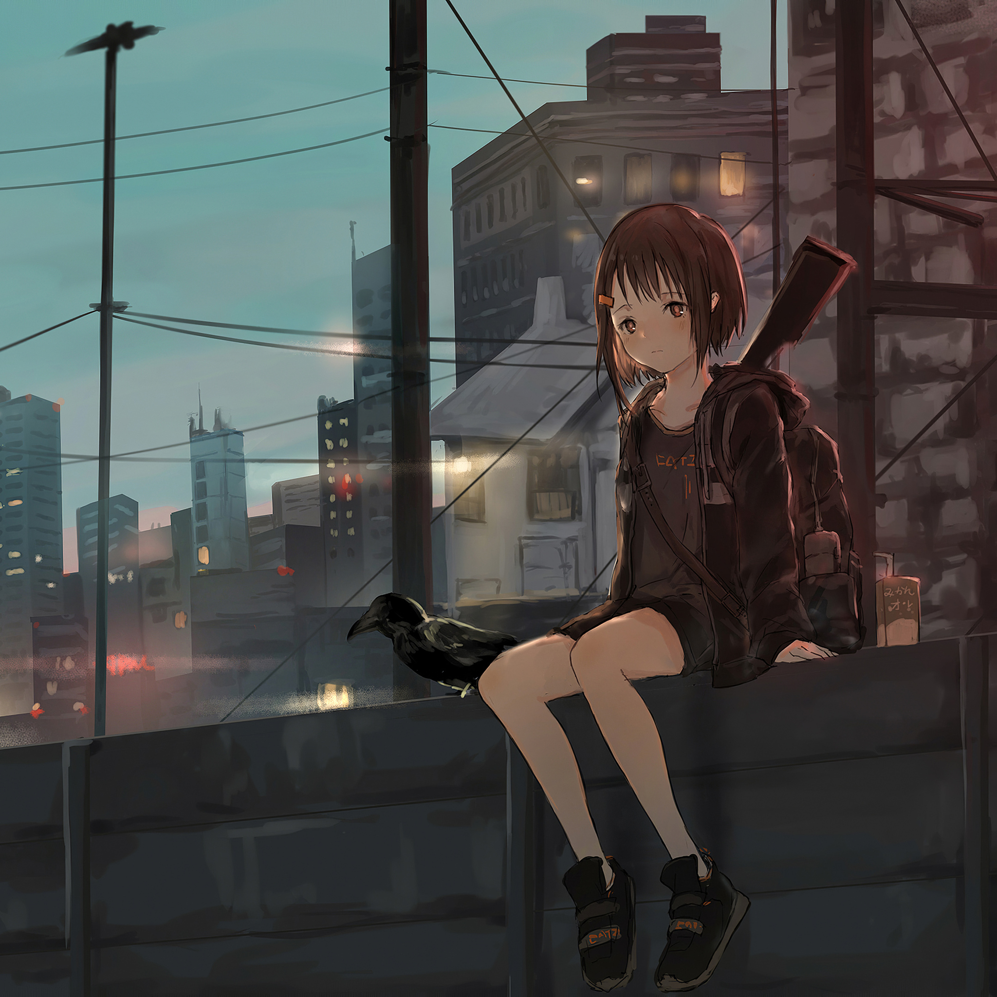 2048x2048 Anime Girl Sitting Alone Roof Sad 4k Ipad Air HD 4k Wallpapers,  Images, Backgrounds, Photos and Pictures
