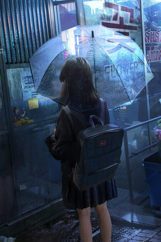 320x480 Anime Girl Umbrella Rainy Day 5k Apple Iphone,iPod Touch,Galaxy Ace  HD 4k Wallpapers, Images, Backgrounds, Photos and Pictures