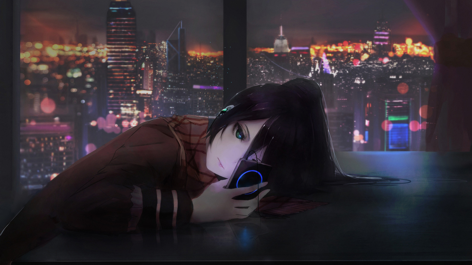 1920x1080 Anime Girl Using Phone Laptop Full Hd 1080p Hd 4k