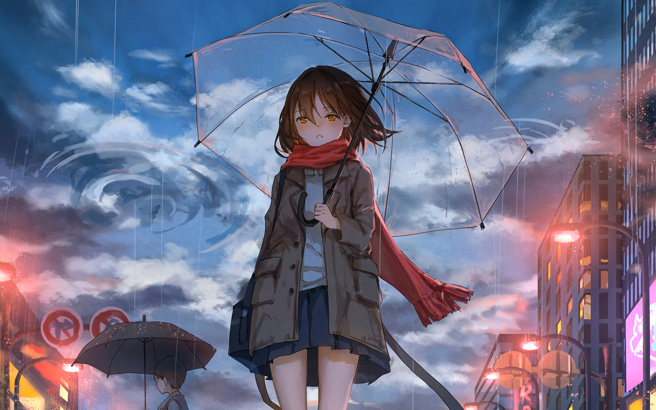 1280x800 Anime Girl Walking In Rain With Umbrella 4k 7p Hd 4k Wallpapers Images Backgrounds Photos And Pictures