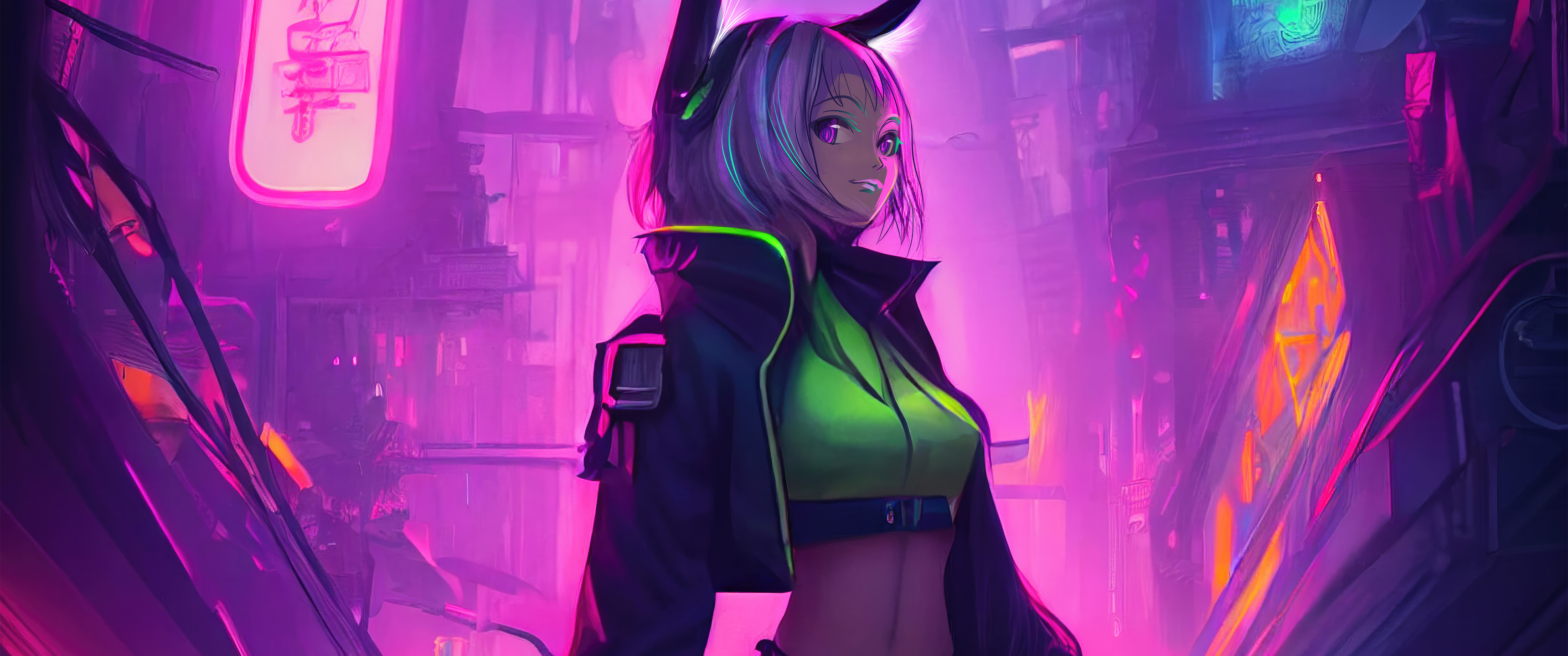 3440x1440 Cyberpunk Neon Girl Digital Art UltraWide Quad HD 1440P