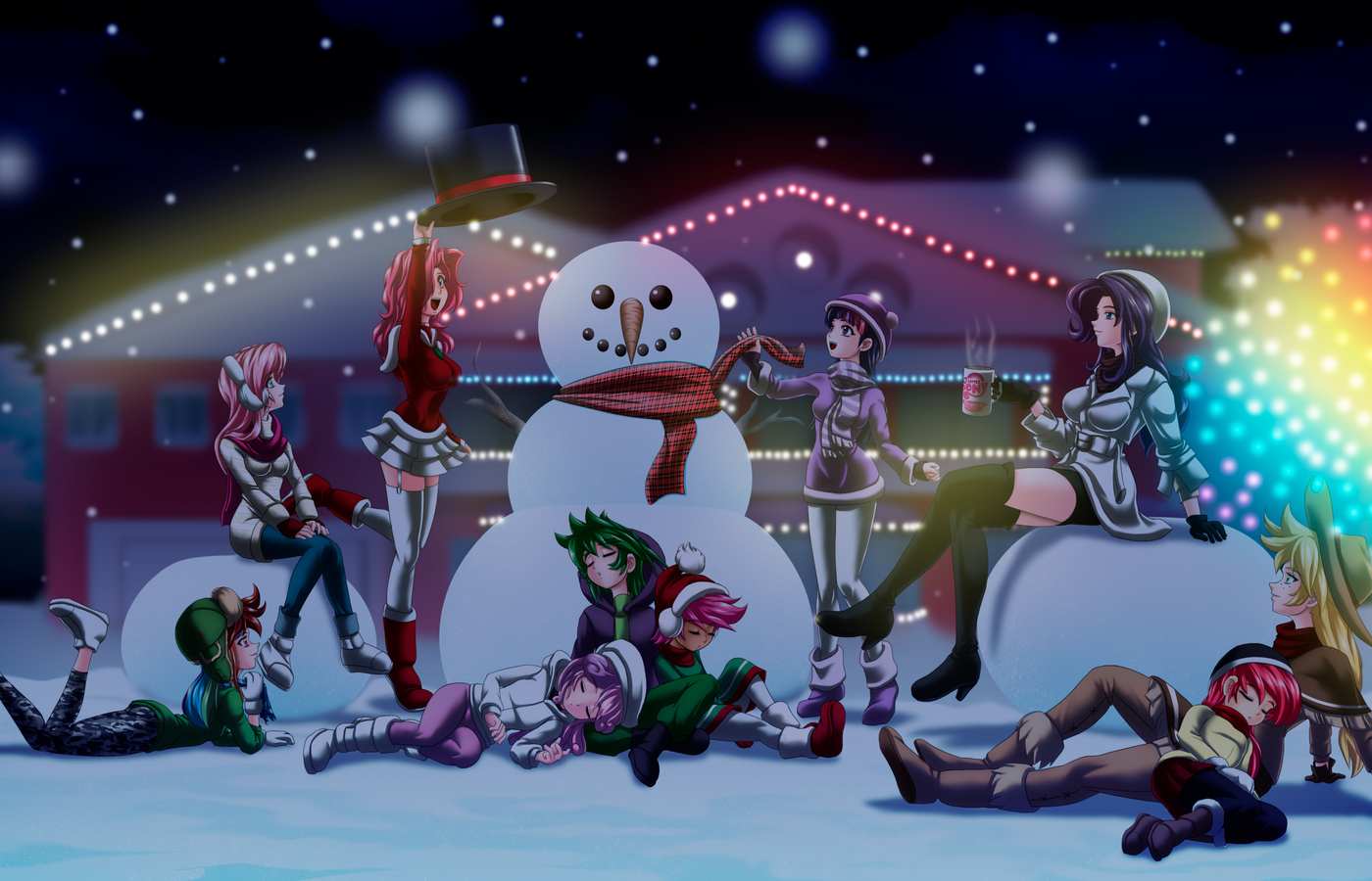 1400x900 Anime Girls Celebrating Christmas 4k 1400x900 Resolution