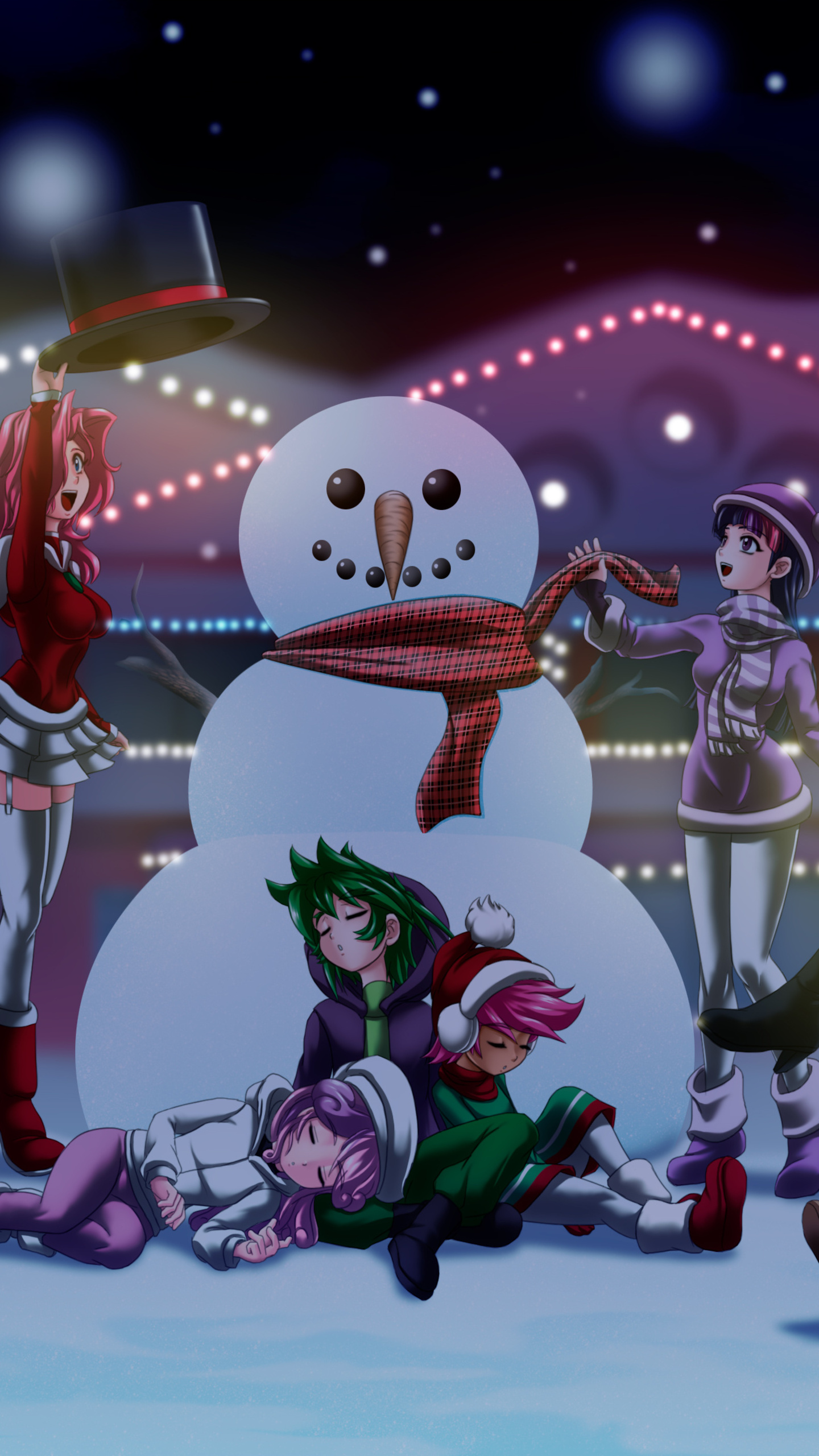 1440x2560 Anime Girls Celebrating Christmas 4k Samsung Galaxy S6