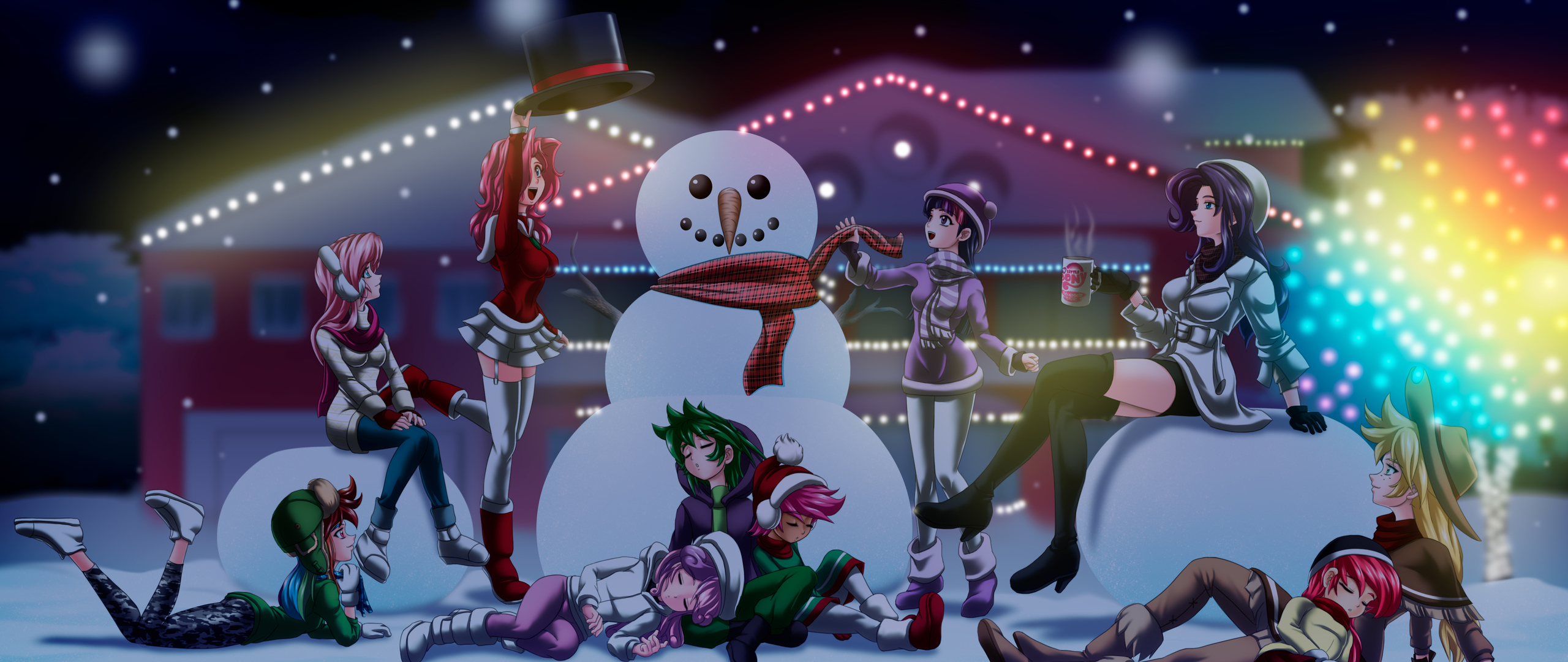2560x1080 Anime Girls Celebrating Christmas 4k 2560x1080