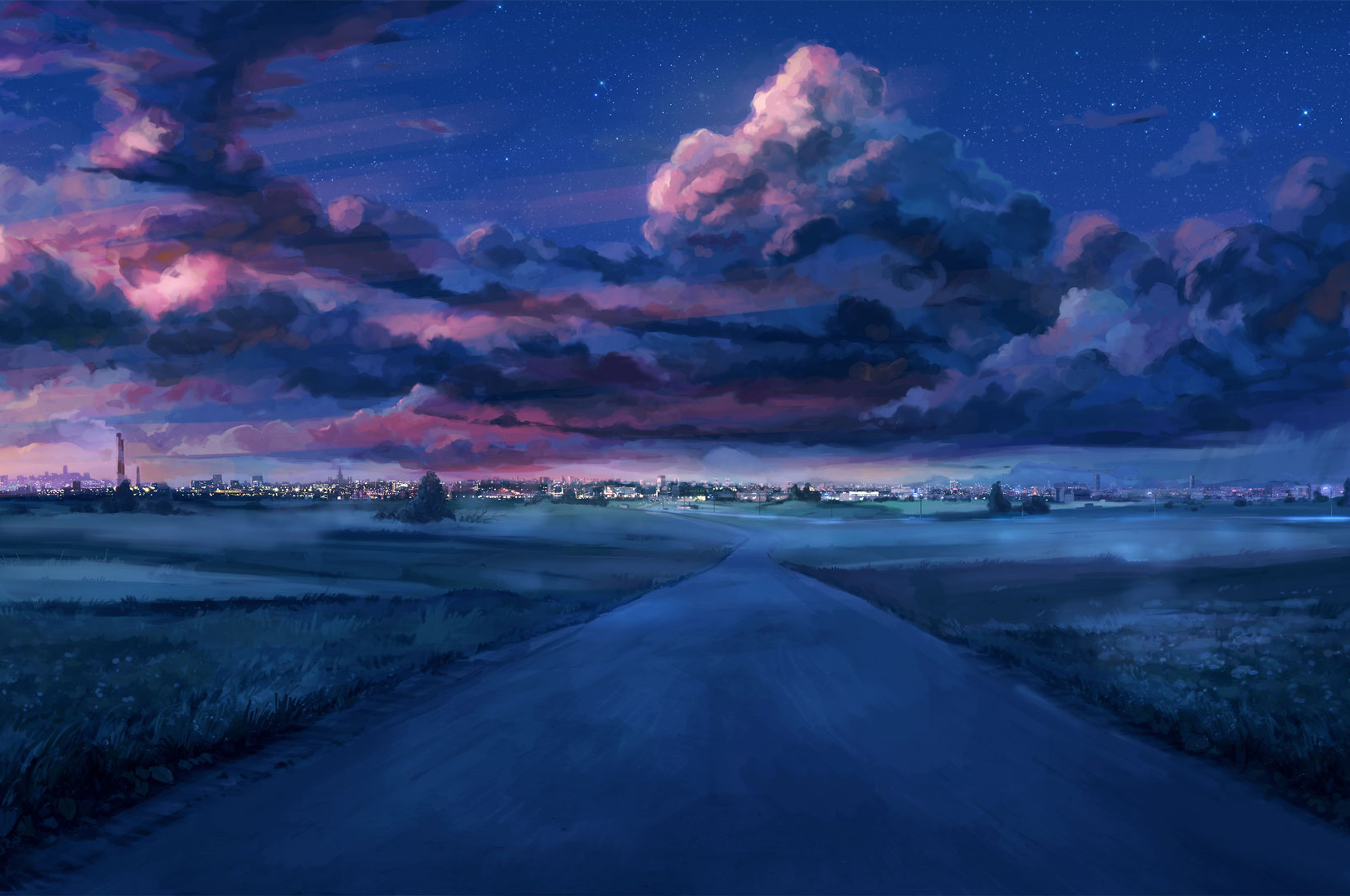 Download Night Time Aesthetic Anime Scenery Wallpaper