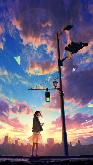 320x568 Anime Original Girl Traffic Light 4k 320x568 Resolution HD 4k ...